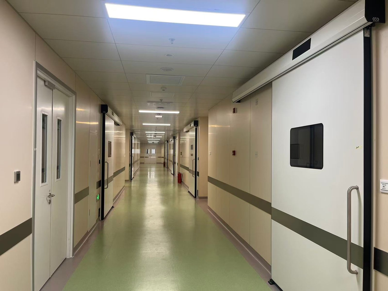 Hospital clean corridor with automatic sliding doors