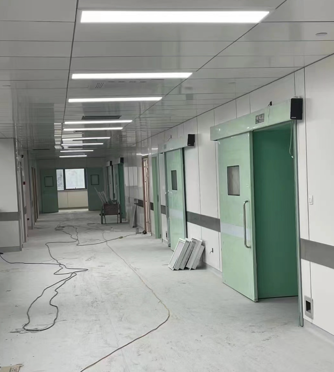 Industrial cleanroom corridor under installation