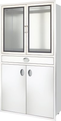 Medicine cabinet with glass doors and lower storage