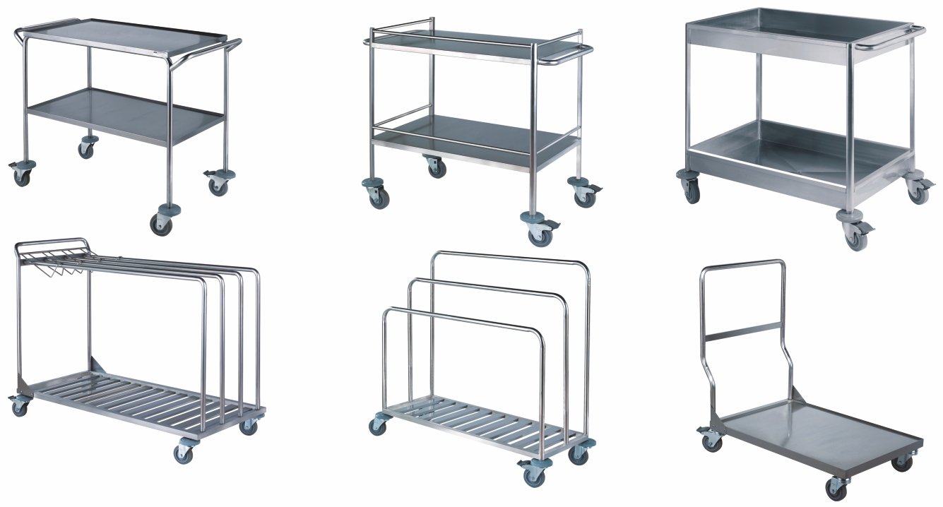 Stainless steel hospital and cleanroom trolleys