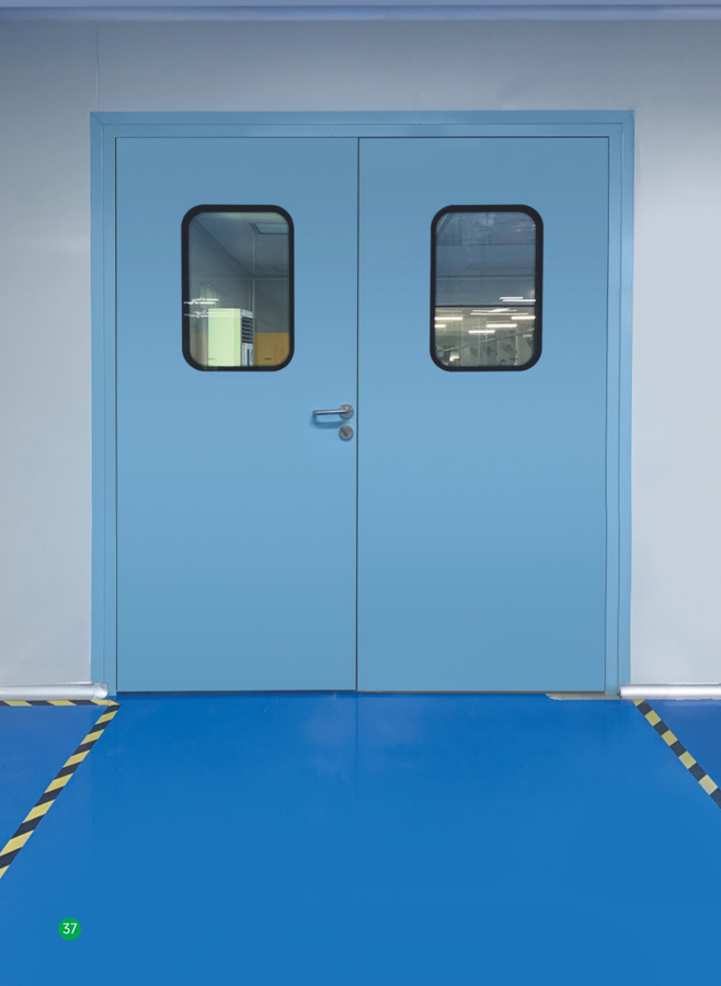 Cleanroom steel door with machine-made panel