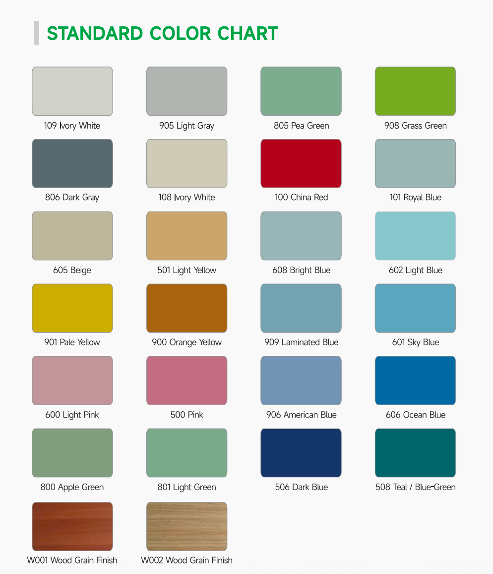 Standard color chart for Juxing cleanroom doors