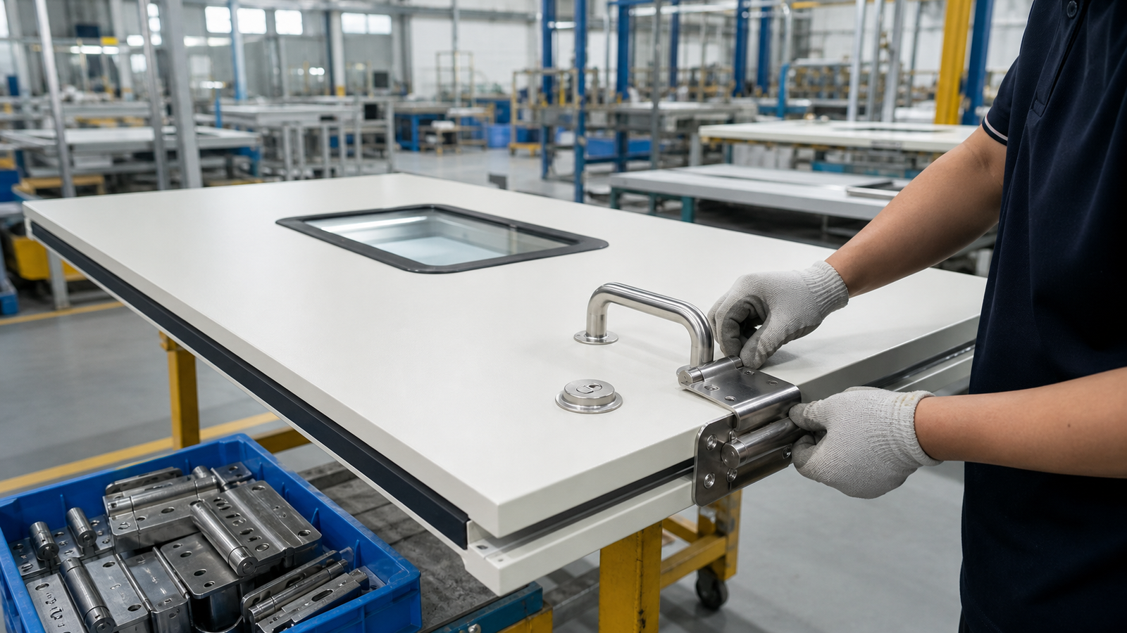 Hardware assembly and QC inspection for medical airtight door