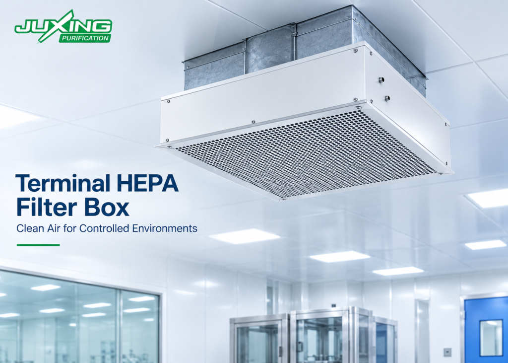Terminal HEPA Filter Boxes Explained: Types, Applications and Selection Guide terminal hepa filter box with h14 filter installed in a cleanroom ceiling hvac air supply system