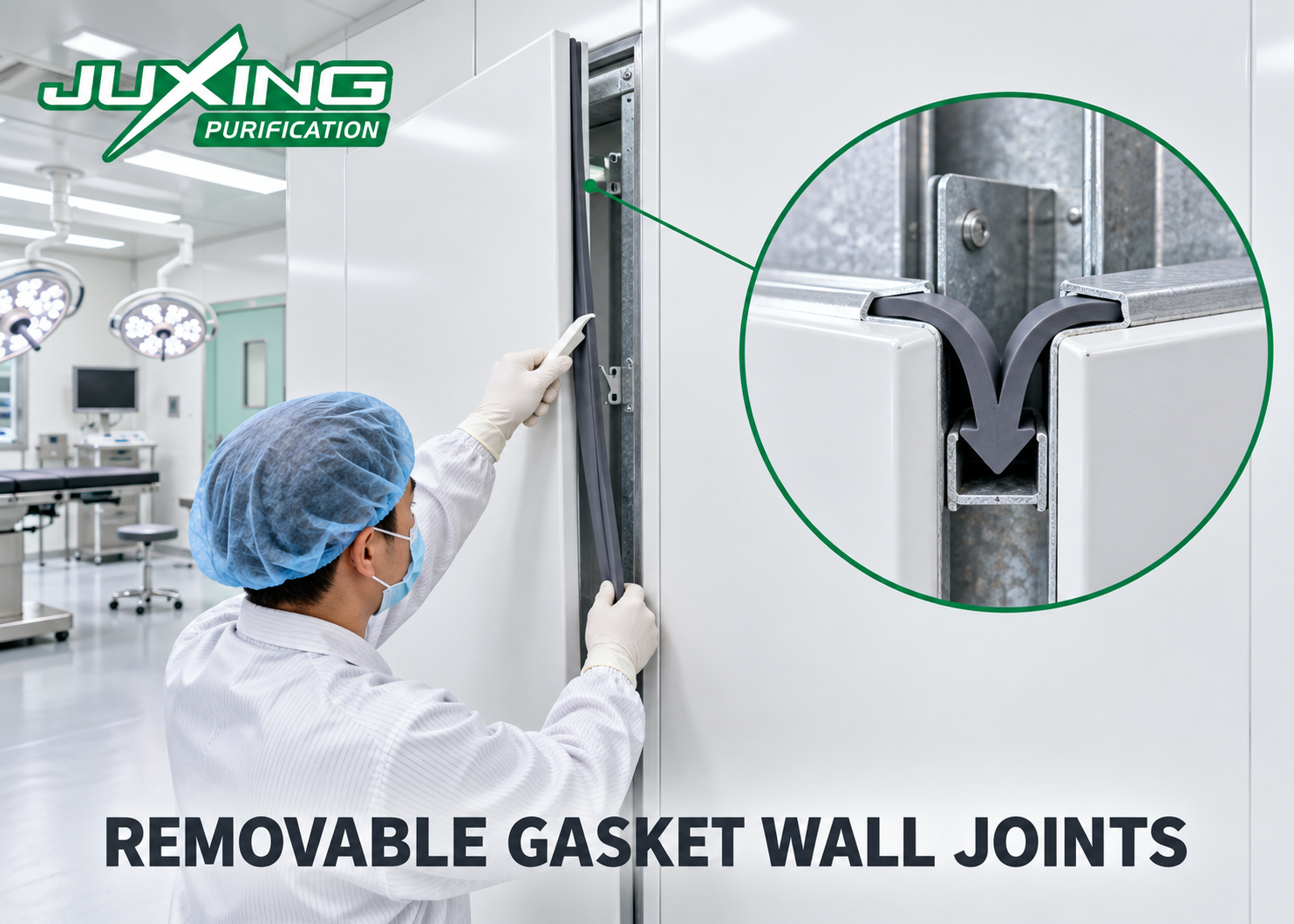 Three-section modular operating theater walls with lower, middle service and upper wall panels
