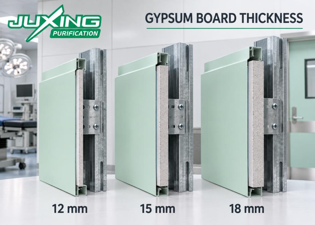 Gypsum board thickness comparison for modular operating theater wall panels
