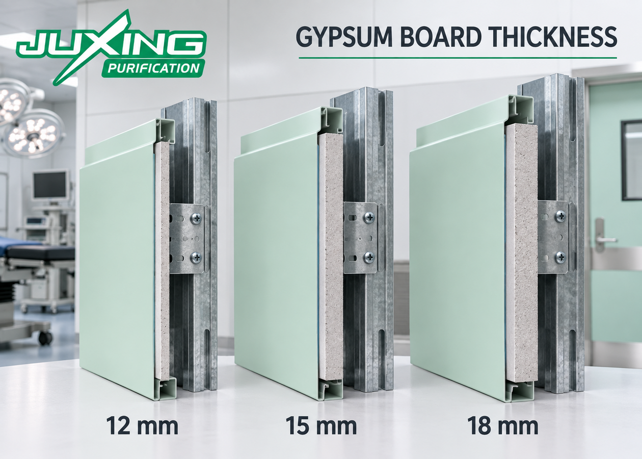 Gypsum board thickness comparison for modular operating theater wall panels