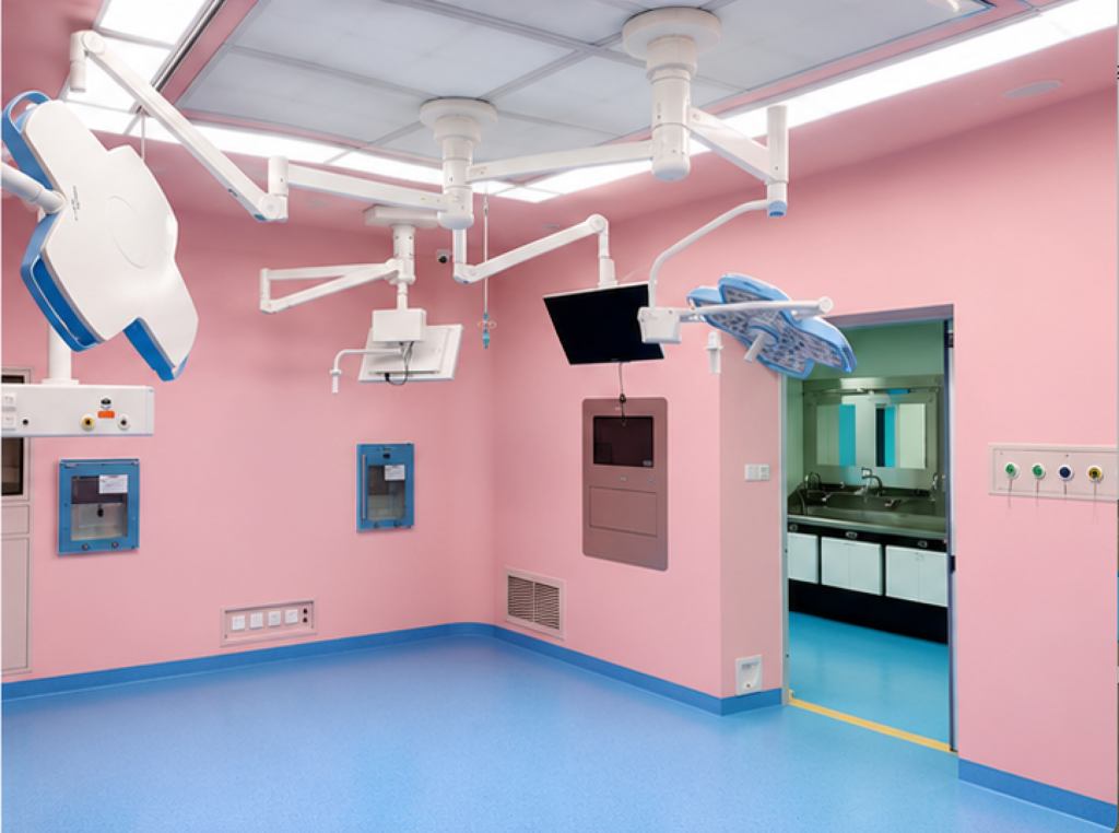 Operating theater ceiling plans coordinating airflow ceilings, surgical lights, pendants and access panels