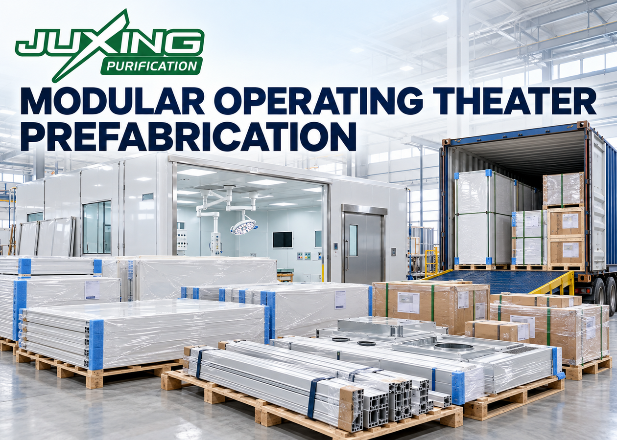 Resources Modular operating theater prefabrication with factory-made wall panels packed for container shipping
