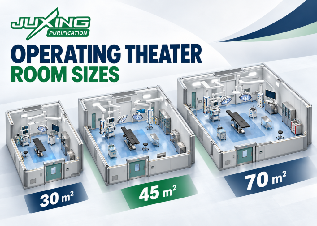 Operating Theater Room Sizes: Planning 30, 45 and 70 m² Modules Operating theater room sizes comparing 30, 45 and 70 square metre modular layouts