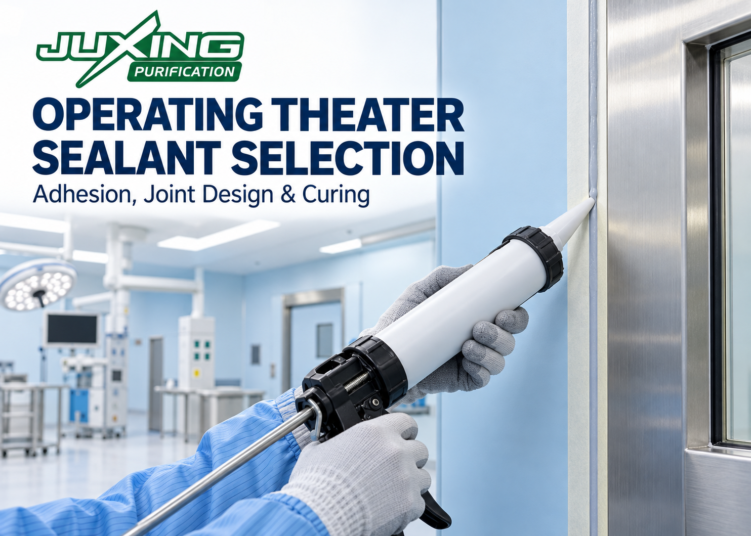 Operating theater sealant selection illustrated by sealant application at a modular wall panel and door frame joint